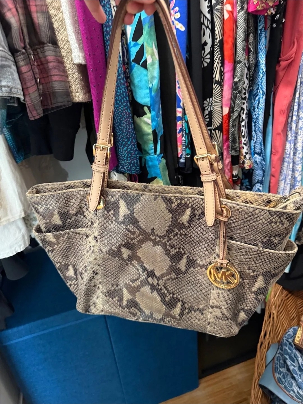 Michael Kors Beige Snake-Print Tote Bag